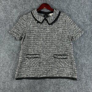 Anthropologie Postage Stamp Sweater Womens Small Black White Back Neck Keyhole